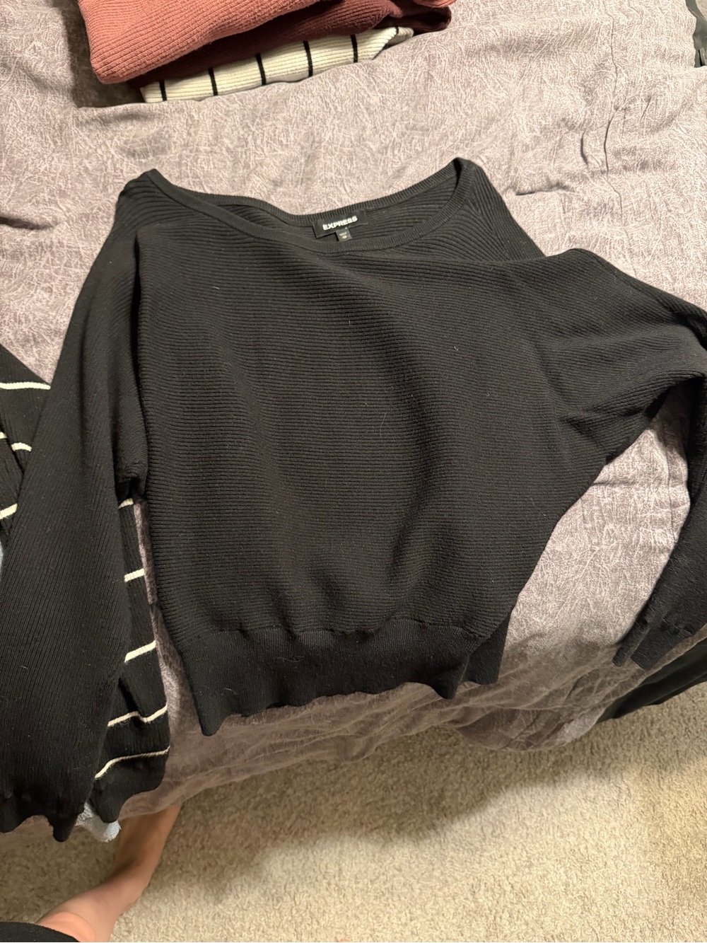 Express Black Off-the-Shoulder Ribbed Sweater dolman sweater